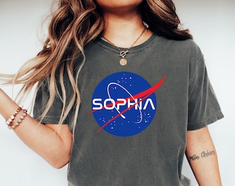 Comfort Colors Custom NASA Style Name Shirt, Custom Space Shirt, Sci-Fi Custom Gift, Personalized NASA Font Tee, NASA Logo Inspired Name Tee