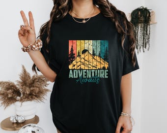 Adventure Awaits T-Shirt, Camping Shirt, Explore More, Nature Lover, Travel, Road Trip, Hiking