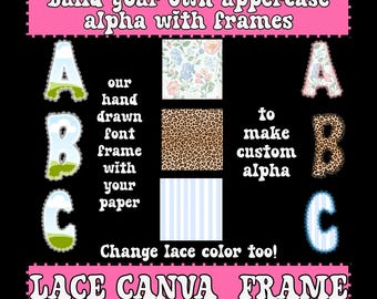 Plantilla de alfabeto con marco de encaje de Canva, letras con marco de encaje de Canva, marco de alfabeto en mayúsculas, letras editables de Canva, letras con borde de encaje de Canva