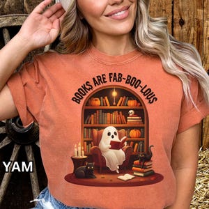Ghost reading book shirt,Halloween Teacher Shirt,halloween teacher shirt comfort colors,librarian halloween shirt,reading teacher shirt
