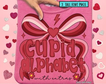 Valentine's day alpha,Preppy Alphabet,trendy alpha set,doodle alpha png,Red Coquette Bubble Letters,png alpha,hand drawn alphabet