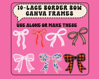 Lace Bow Canva Frame,Lace Canva Frame Template,Lace Border Canva Frame,Lace Coquette Bow,Preppy Bow Frame,Editable Canva Frame Bow Template
