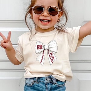 Camiseta de béisbol personalizada para niños, camiseta de béisbol para hermanas, camiseta de béisbol para animadoras, camiseta de béisbol para niños pequeños con nombre y número de camiseta, lazo de béisbol