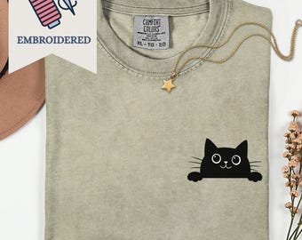 Comfort Colors Cat Shirt, Embroidered Cat Shirt, Cat Lover Gifts, Cute Cat Shirt, Cat Mom Shirt