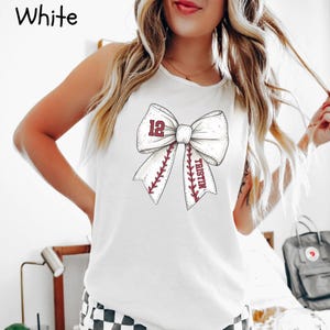Custom Baseball Tank Top, Comfort Colors  Baseball Numbers Tank Tops, Baseball Mom, Personalized Baseball Number Tees, Baseball Bow Shirt