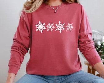 Comfort Colors Snowflake Long Sleeve Shirt, Winter Holiday Tee