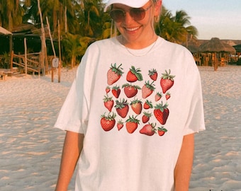 Cute Strawberry TShirt, Comfort Colors Summer Strawberry Shirt, Cottagecore Berries TShirt, Strawberry Aesthetic, Botanical Garden TShirt