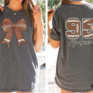 Custom Football Mom Shirt With Kids Name & Jersey Number, Football Bow Shirt, Football Mama Shirt, Gift For Football Lover Mom Shirt,