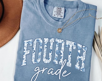 Comfort Colors 4th Grade Teacher Shirt, Toile De Jouy Print