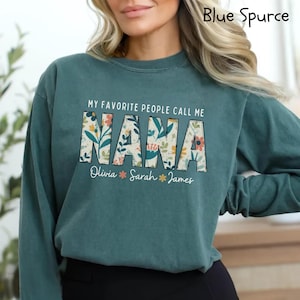 Personalized Nana Shirt, Comfort Colors Long Sleeve, Floral Design