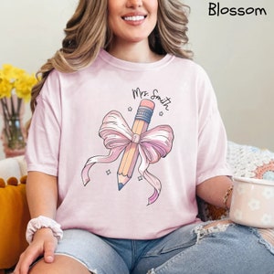 Custom School Shirt, Teacher Shirt, Back To School Shirt, Pink Bow Cute Teacher Appreciation Shirt, First Day of School Shirt Comfort Colors