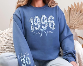 Custom 30th Birthday Shirt, 1996 Year Number Sweatshirt,30th birthday gift for her