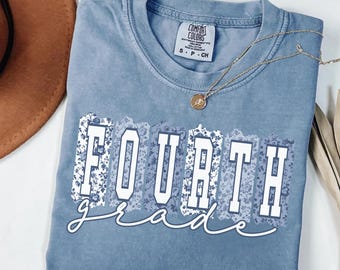 Comfort Colors Fourth Grade Teacher Shirt, Toile de Jouy Design