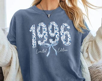 30th Birthday Shirt, Floral Birthday Shirt, 1996 Year Number Shirt,30th birthday gift for her,