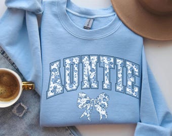 Toile Auntie Sweatshirt, Floral Crewneck, Aunt Birthday Gift