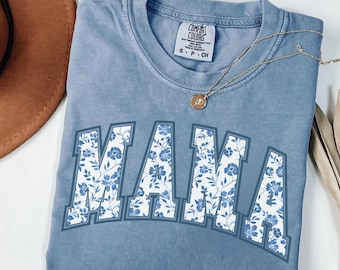 Comfort Colors Mama Shirt, Floral Bow Graphic, Mom Gift