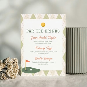 Golf Theme Party Bar Menü digitaler Download; Bearbeitbares Cocktail-Menü, 8,5 x 11 Zoll bedruckbares Schild