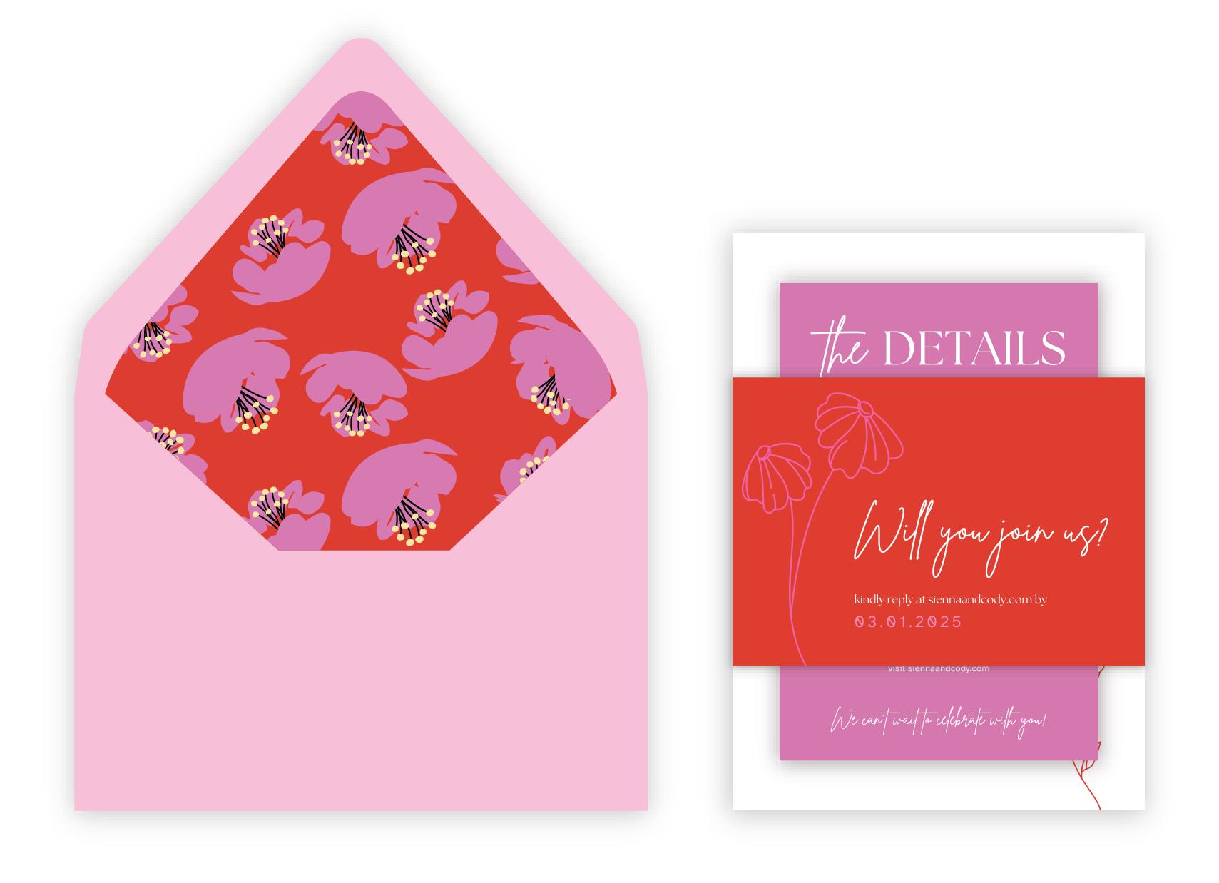 Red & Pink Wedding Invitation Suite 03 Canva Template | Editable ...