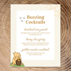 Winnie the Pooh-Themen-Cocktailkarte | Bearbeitbares Menü | Digitaler Download | 8x10-Zoll-Druckschild