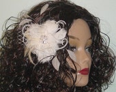 Wedding Fascinator Ivory n Champagne Feathers  French Veiling