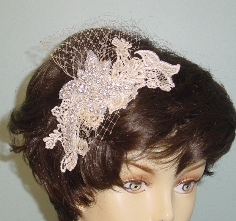 Birdcage Veil With Lace and Rhinestone Fascinator Made to Etsy