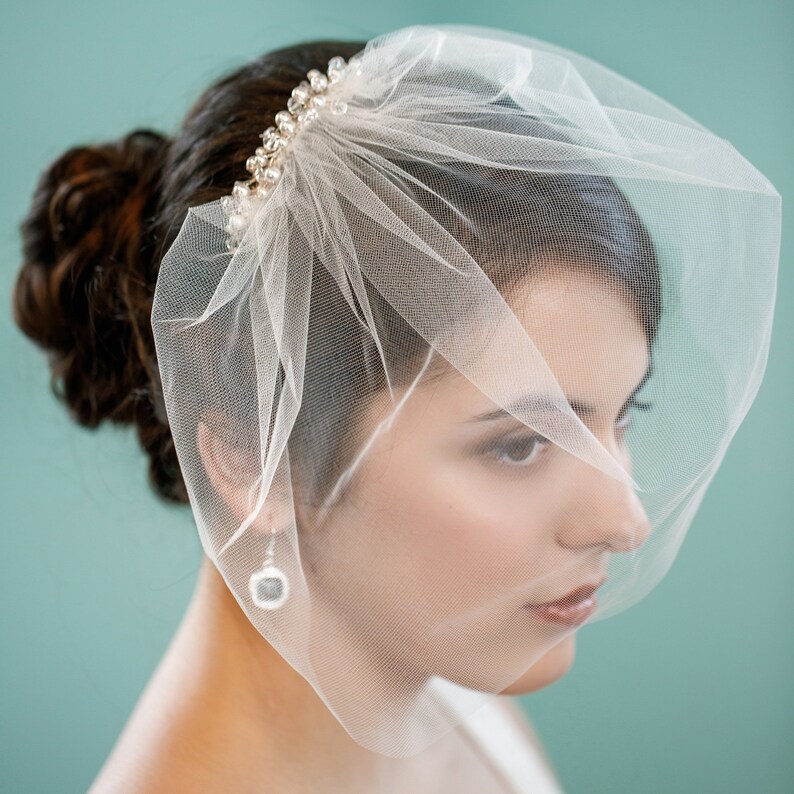 Tulle Birdcage Veil With Crystals and Pearls on Metal Comb Etsy