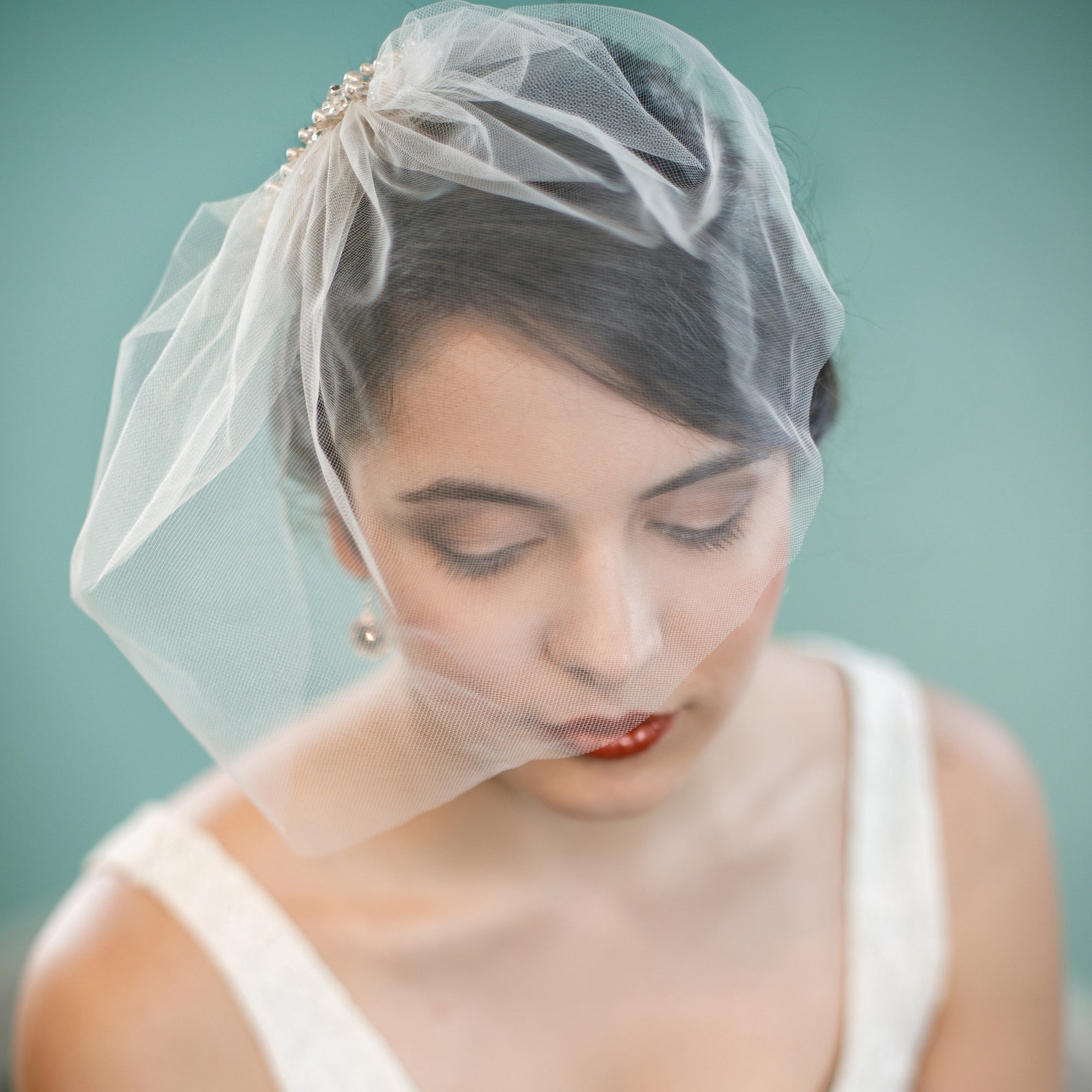 Tulle Birdcage Veil With Crystals and Pearls on Metal Comb Etsy
