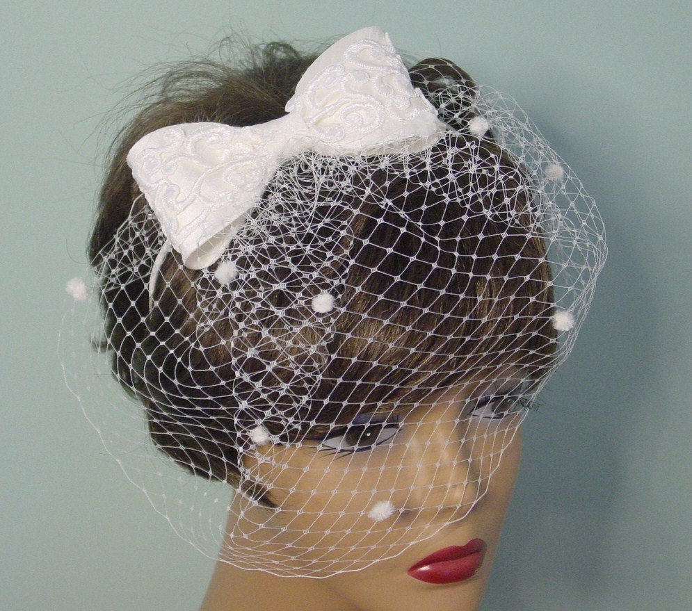 Birdcage Veil w Lace Bow Headband for Wedding Bridal Etsy