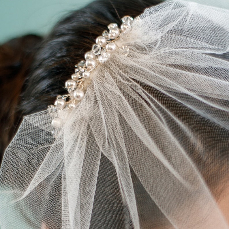 Tulle Birdcage Veil With Crystals and Pearls on Metal Comb Etsy