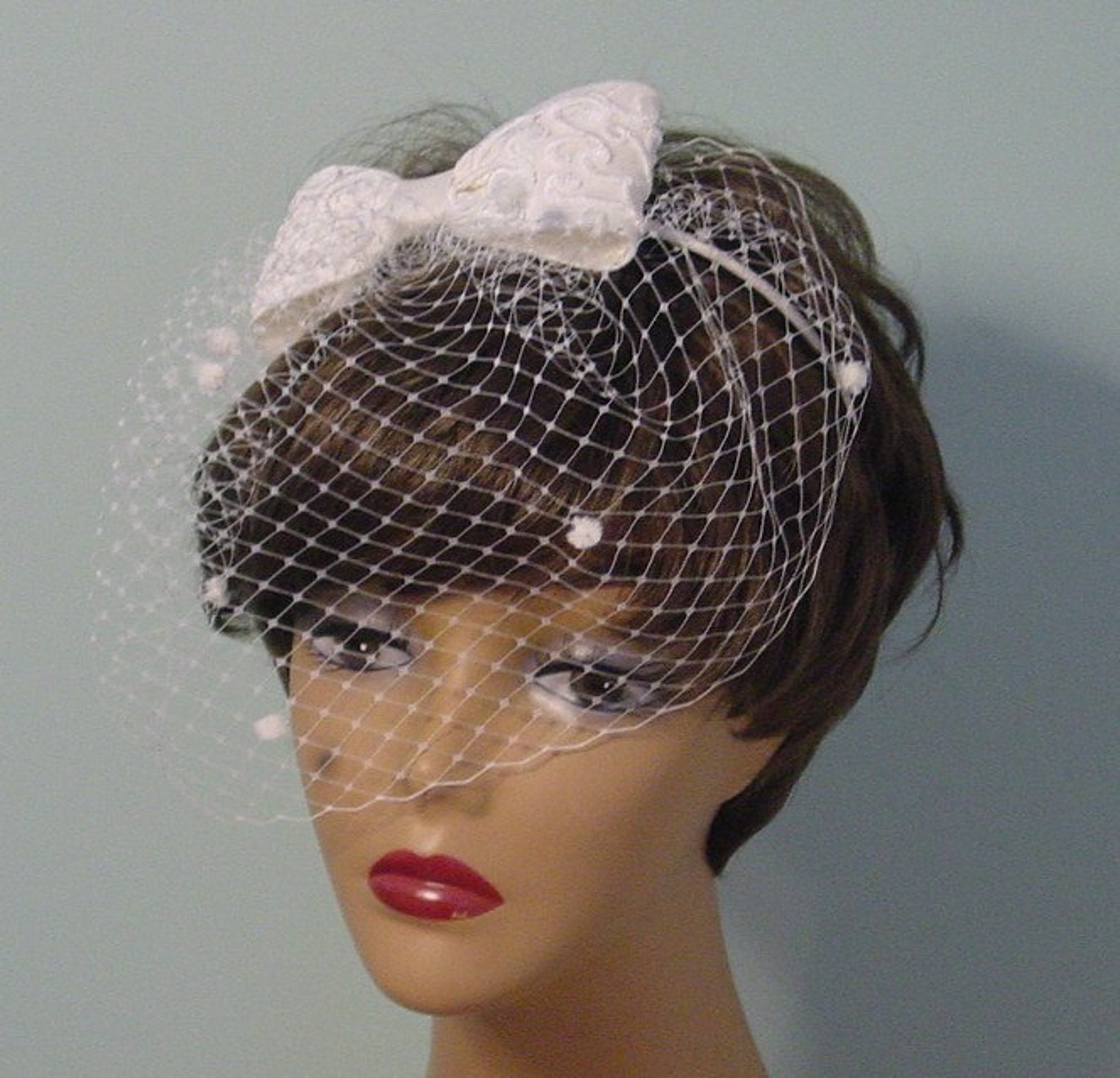 Birdcage Veil w Lace Bow Headband for Wedding Bridal Etsy