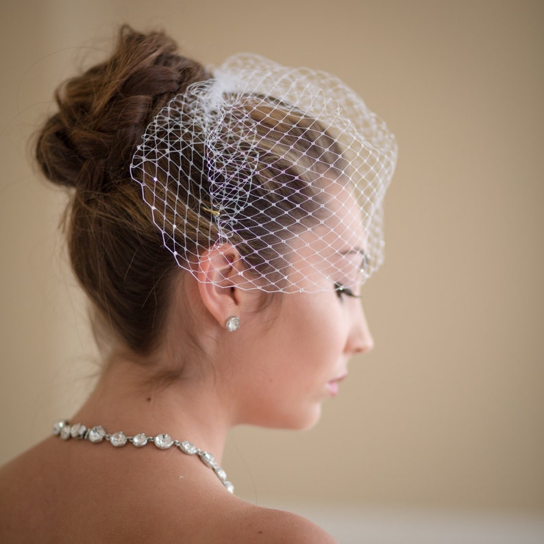 Small Birdcage Blusher Wedding Veil Rhinestones Etsy