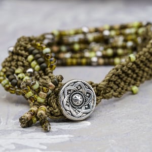 Macrame Bracelet Beads, Olive Green Macrame Bracelet CDB 4