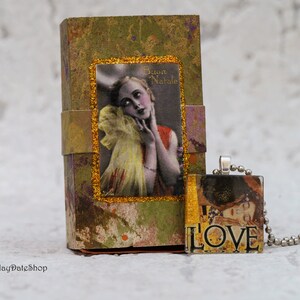 Glass Tile Pendant Necklace in Handmade Gift Box. LOVE Glass Tile Pendant Ball Chain Necklace. CD165