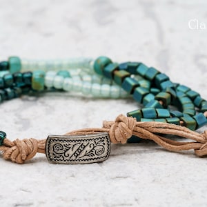 Leather Beaded Bracelet, Multi Strand Leather Bracelet CDB 133
