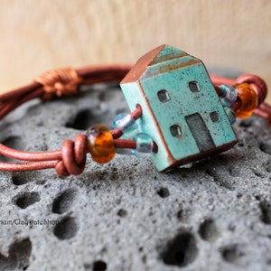 Leather Cord Bracelet with Polymer Clay Connector CDB 22