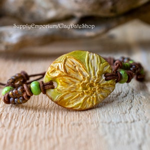 Leather Cord Bracelet with Polymer Clay Connector CDB 3