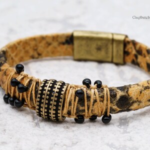 Leather Beaded Bracelet, Leather Bracelet With Beads CDB 128