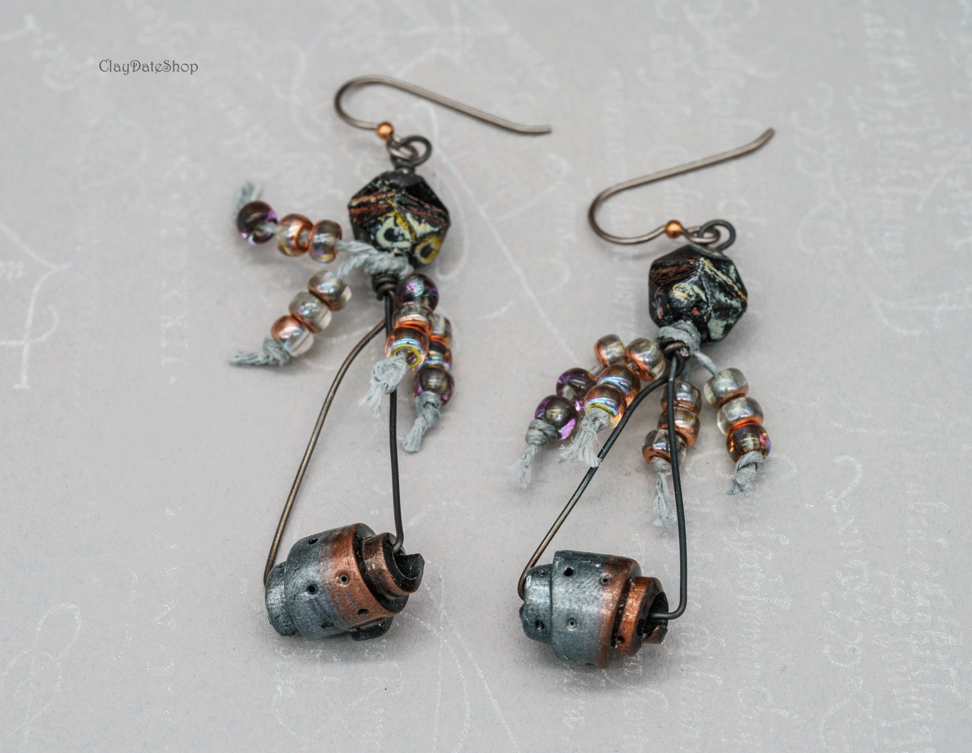 Asymmetrical Enamel Drop Earrings with Silver Nugget Ear Wires in Aqua or Coffee - My Brown Wren Jewelry and Jewelry Making Tutorials