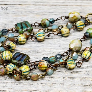 Bracelet, Handmade Czech Glass Beaded Chain 3 Strand Bracelet, 8 1/2&quot; Bracelet, CDB  81