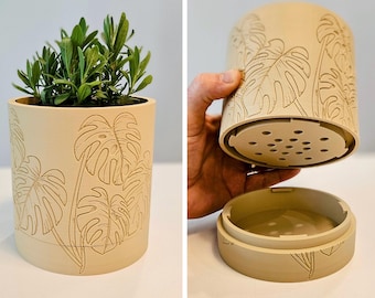 Maceta Monstera con bandeja de goteo oculta