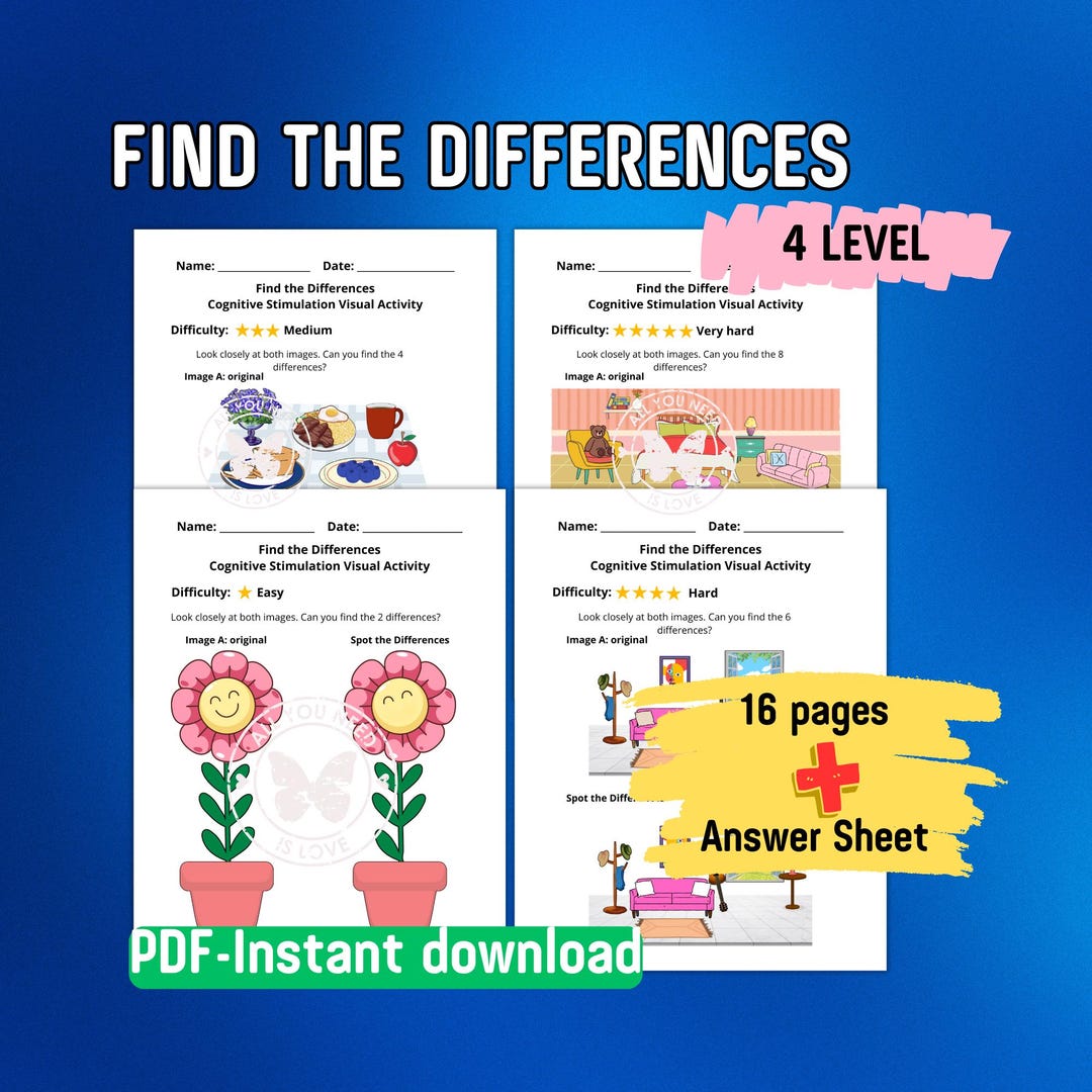 Find the Differences Worksheets Kids Learning Games for Adults Vacation ...