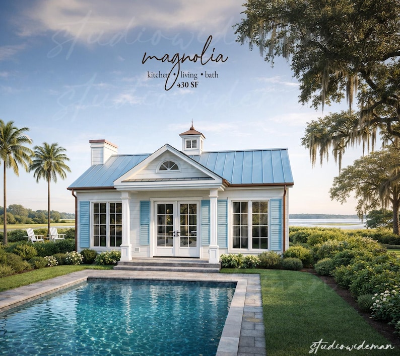 Southern Coastal Pool House Floor Plan With Full Bath and Kitchen ADU ...