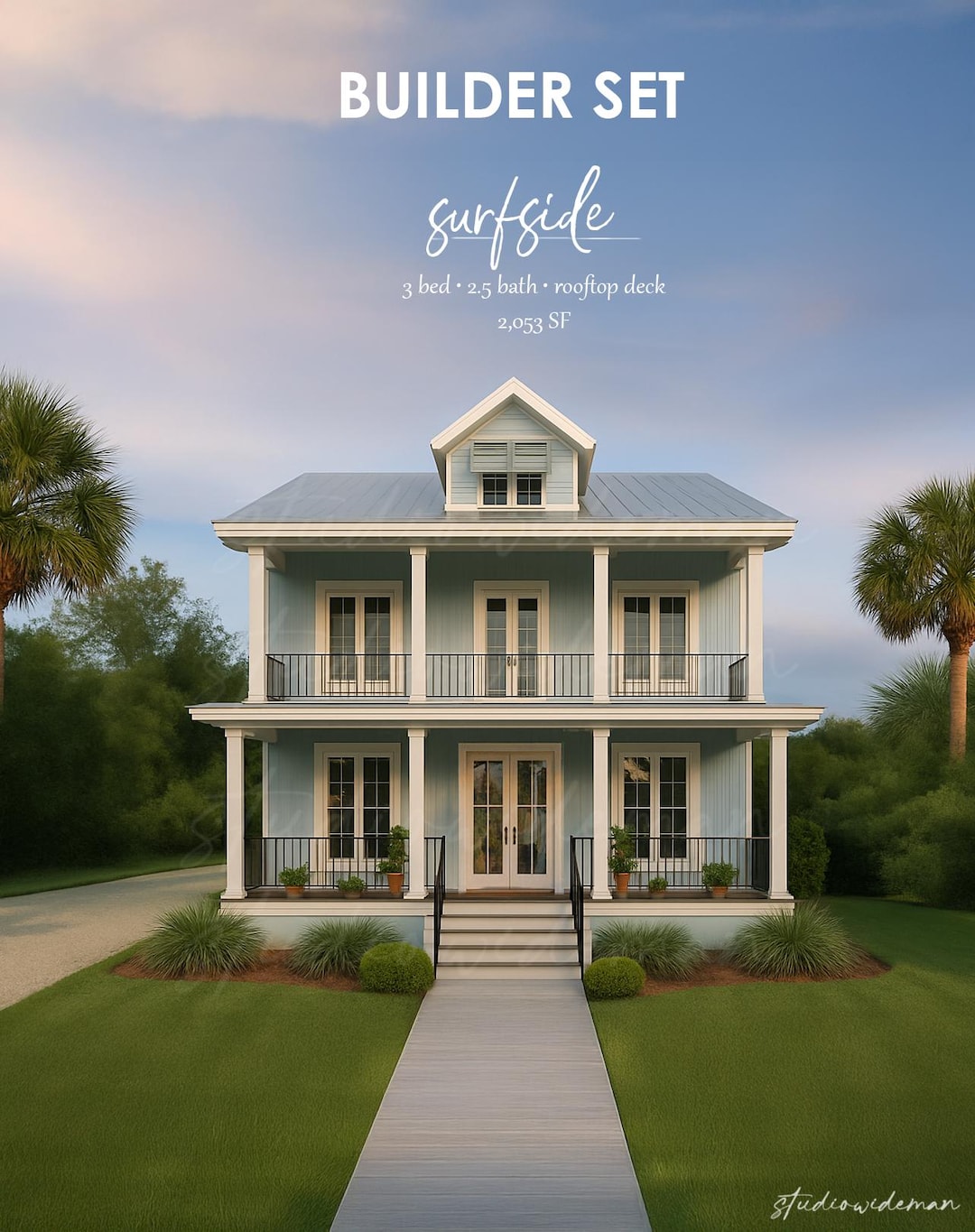Coastal House Plan – 2035 Sq Ft – 3-story Raised Home – 3 Bed 2.5 Bath +  Bonus Room – Full Construction Set PDF | Surfside Collection - Etsy New  Zealand, image size:1080x1365