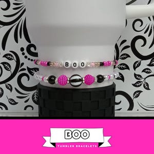 BOO Tumbler Bracelets Girly Halloween Tumbler Pink Black Cup Accessories Boo Halloween Cup Bracelets