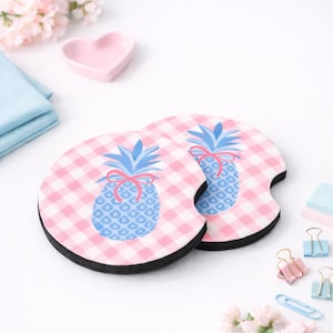 Pineapple Car Coasters, Girly Car Accessories (Set of 2), Pink Coquette