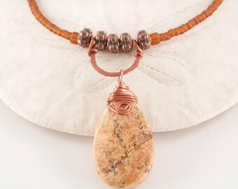 Picture Jasper, Glass and Copper Necklace