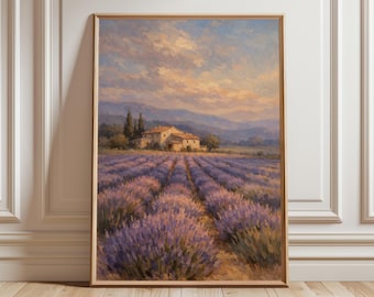 Provence Lavender Field Wall Art, French Countryside Print, Rustic Farmhouse Decor, Purple Lavender Landscape, France Poster