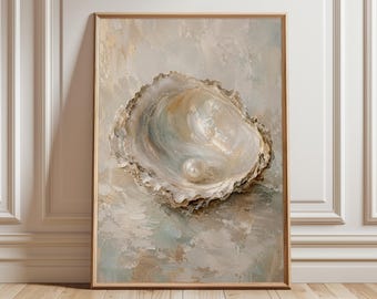 Oyster Shell Wall Art, Coastal Fine Art Print, Neutral Beach House Decor, Pearl Oyster Painting