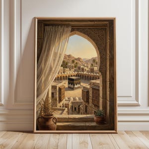Mecca Wall Art Print | Window View of Masjid al Haram | Kaaba Islamic Home Decor