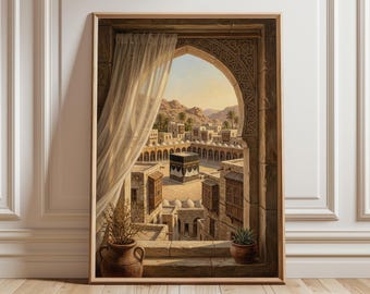 Mecca Wall Art Print | Window View of Masjid al Haram | Kaaba Islamic Home Decor